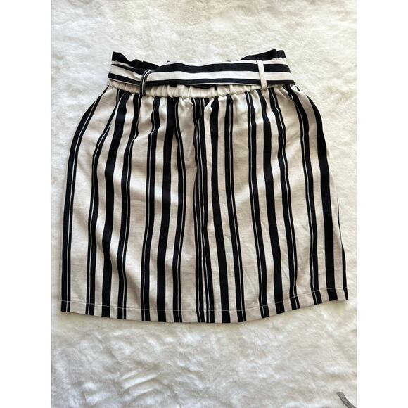 TOPSHOP Womens White Striped Viscose A-Line Skirt Size US 6 - Belt included - Picture 2 of 7